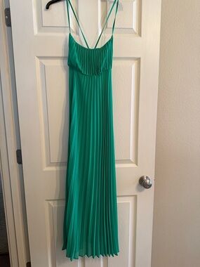 Kelly Green Pleated Maxi Slip Dress